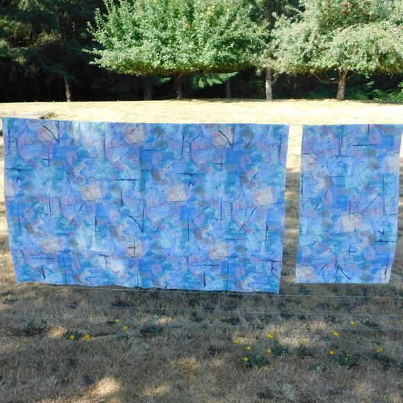 1990s FABRIC Decorator Geometric Speckled Cotton 2 Pieces 56x49, 48x19 Blue Aqua - Picture 3 of 10